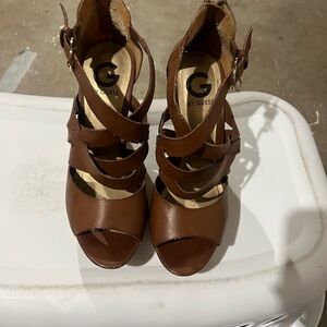 G by Guess Brown Strappy Open-Toe Heels